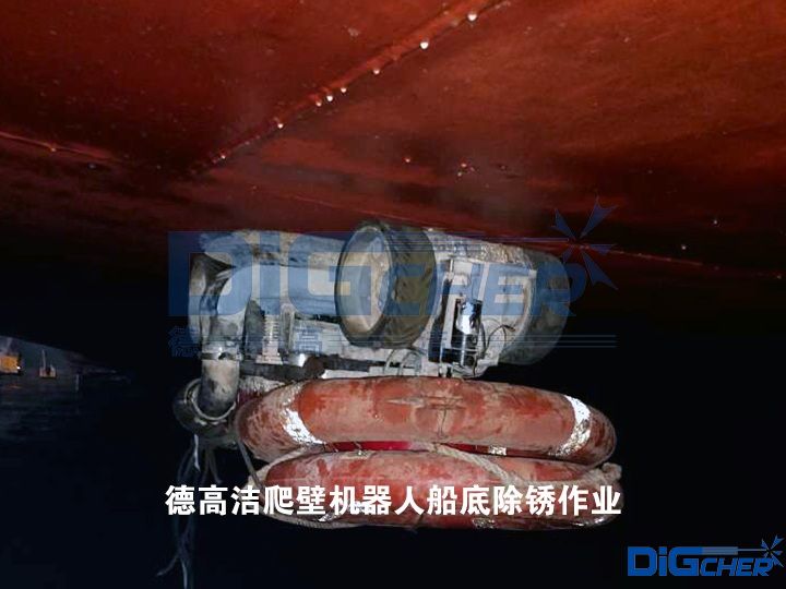 德高潔爬壁機器人船底除銹作業